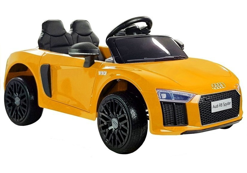 Elektrické autíčko Audi R8 Spyder, žlté, 12 V, s diaľkovým ovládaním LEAN CARS pre deti vo veku 3–8 rokov