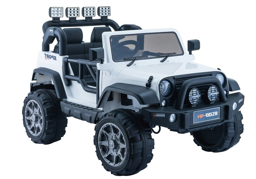 Elektrické auto Jeep HP012 LEAN CARS, biele, 12 V, s diaľkovým ovládaním, 2 motory 45 W, FM rádio – pre deti vo veku 3–7 rokov
