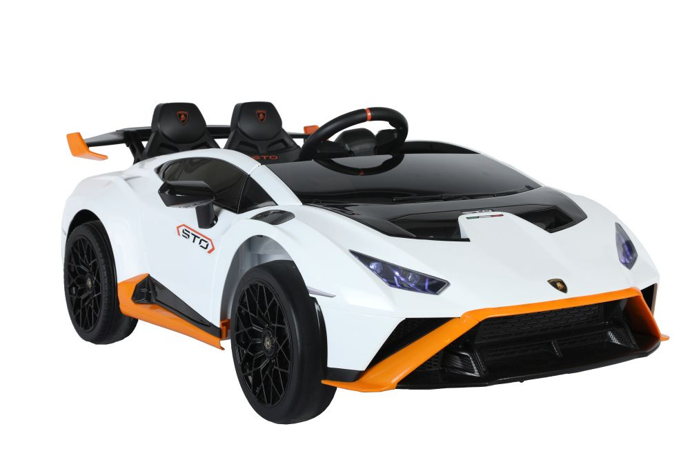 Elektrické auto Lamborghini STO DRIFT, biele, 12 V, s funkciou driftu a diaľkovým ovládaním pre deti vo veku 3–8 rokov