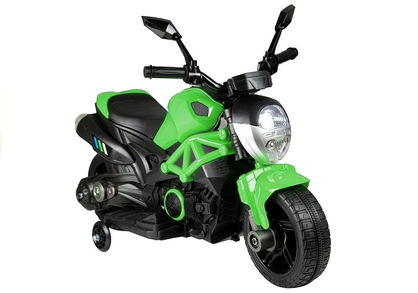 Elektrická motorku LEAN CARS GTM1188, zelená, 6 V, pre deti vo veku 3–6 rokov, s LED svetlami