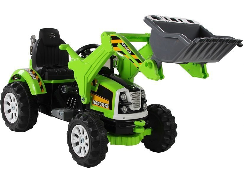 Elektrický traktor s bagrom LEAN CARS 6 V, zelený – detské vozidlo s funkčným bagrom pre deti vo veku 1–4 rokov