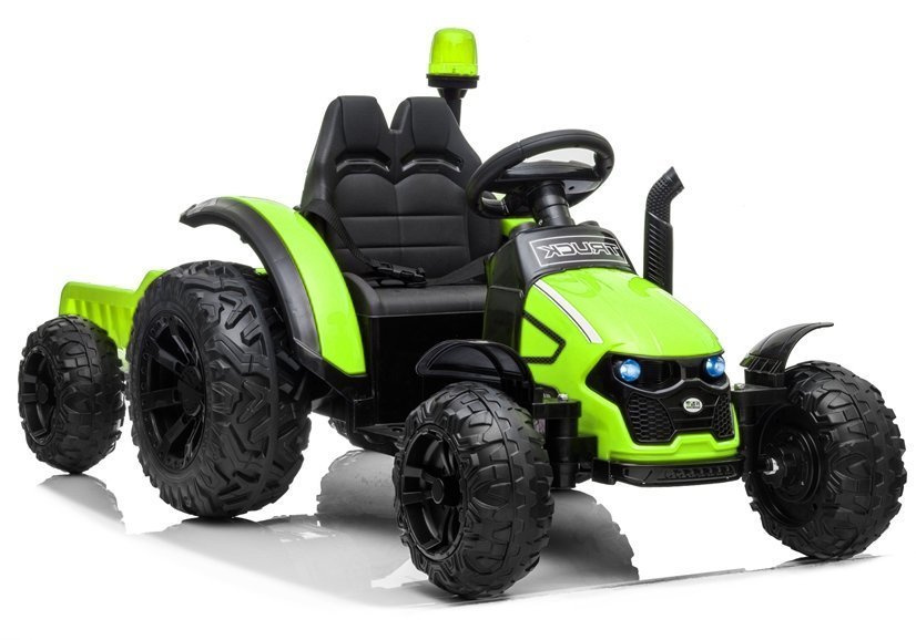Elektrický traktor s prívesom LEAN CARS HZB-200 12 V, zelený, pre deti vo veku 3–8 rokov, s nabíjačkou a akumulátorom