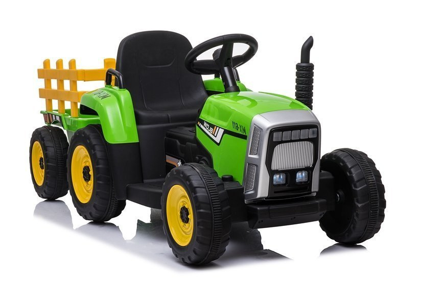 Elektrický traktor s prívesom LEAN CARS XMX611 12 V, zelený – 2 motory po 45 W, diaľkové ovládanie 2,4 GHz, pre deti vo veku 3–8 rokov