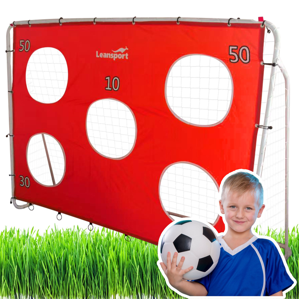 Futbalová tréningová bránka s terčom LEAN Toys 213 × 152 × 75 cm – červená s oceľovým rámom