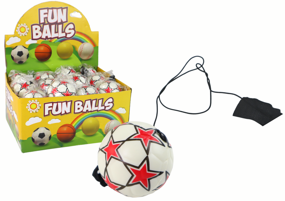 Fotbalový míček PU na jojo gumičce 6 cm bílý s hvězdičkami LEAN Toys - kvalitní materiál pro děti