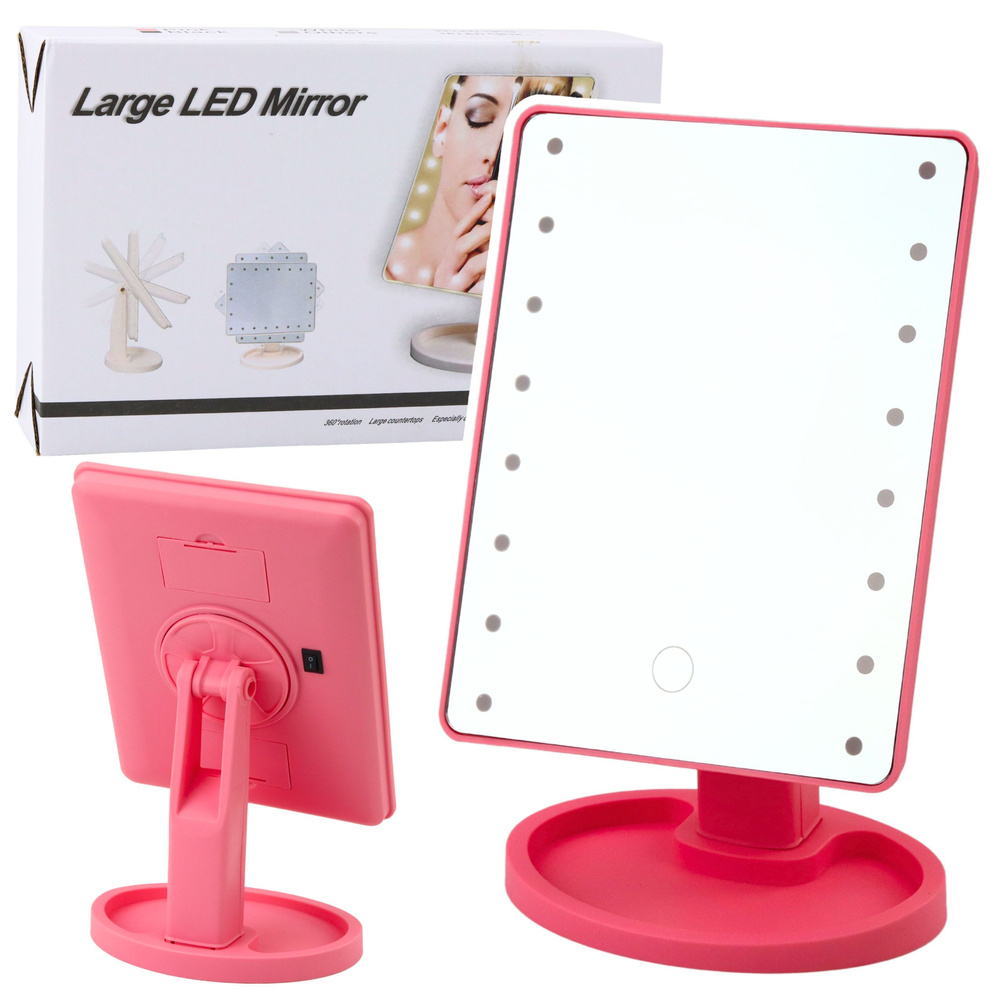 Kozmetické zrkadielko s 16 LED diódami a nastaviteľným stojanom, ružové, LEAN Toys