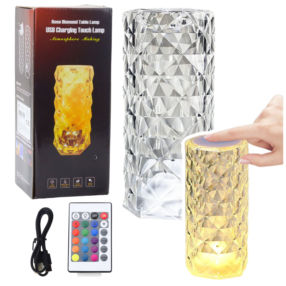 Krištáľová LED nočná lampa s 16 farbami a dotykovým ovládaním LEAN