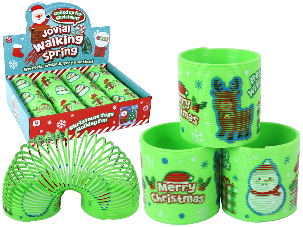 Kultovná Zelená Pružina Vianočný Motív Relaxačná 6 cm LEAN Toys - antistresová hračka pre deti i dospelých