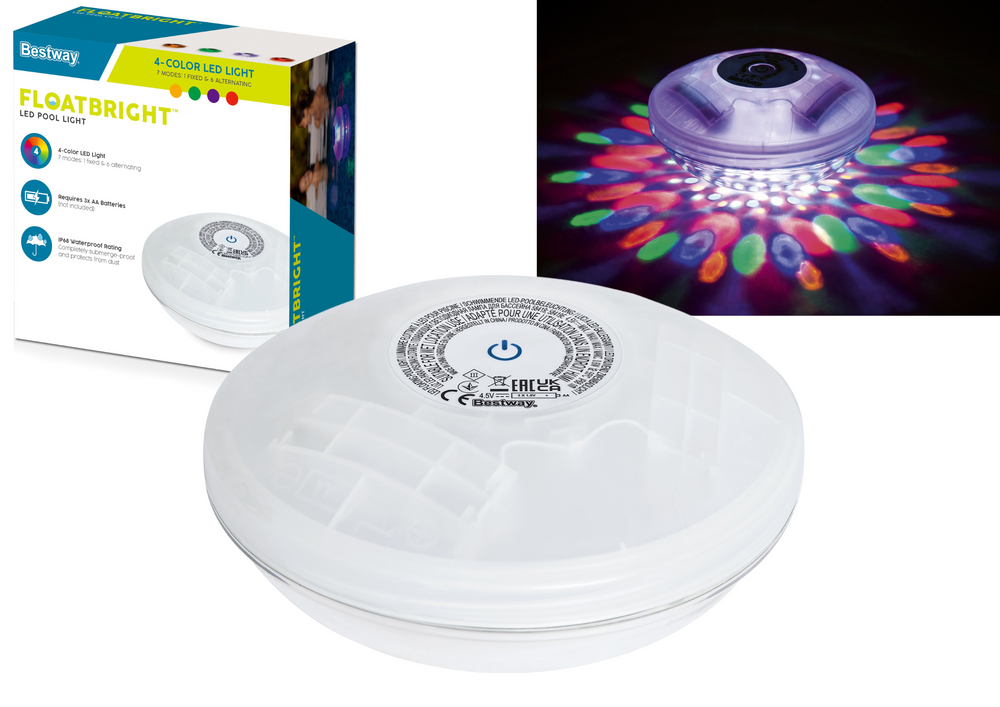LED bazénová lampa Bestway 58419 – plávajúce svetlo so 4 farbami a 7 režimami blikania