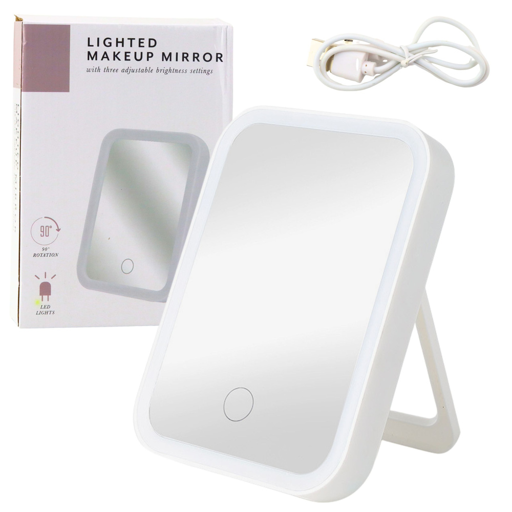 LED kozmetické zrkadlo LEAN s podsvietením, 3 režimy osvetlenia, nastaviteľný uhol 90°, dotykové ovládanie