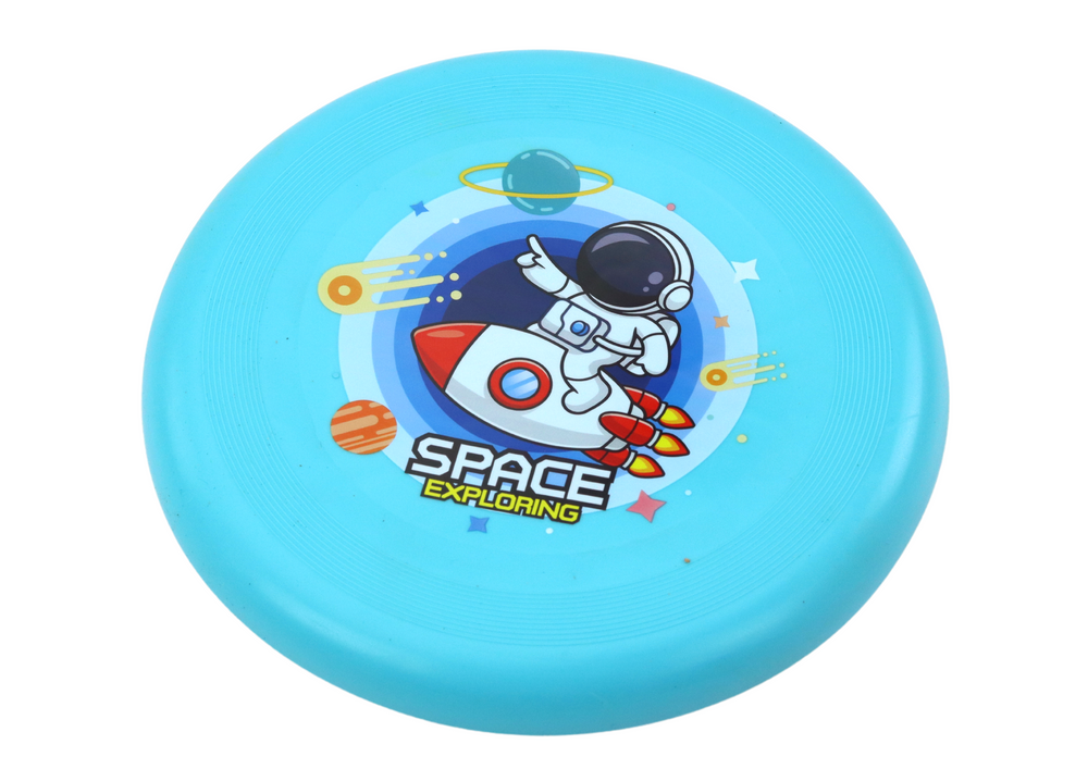 Létající Frisbee Disk Astronaut Modrý 20cm LEAN Toys - odolný gumový materiál pro venkovní zábavu
