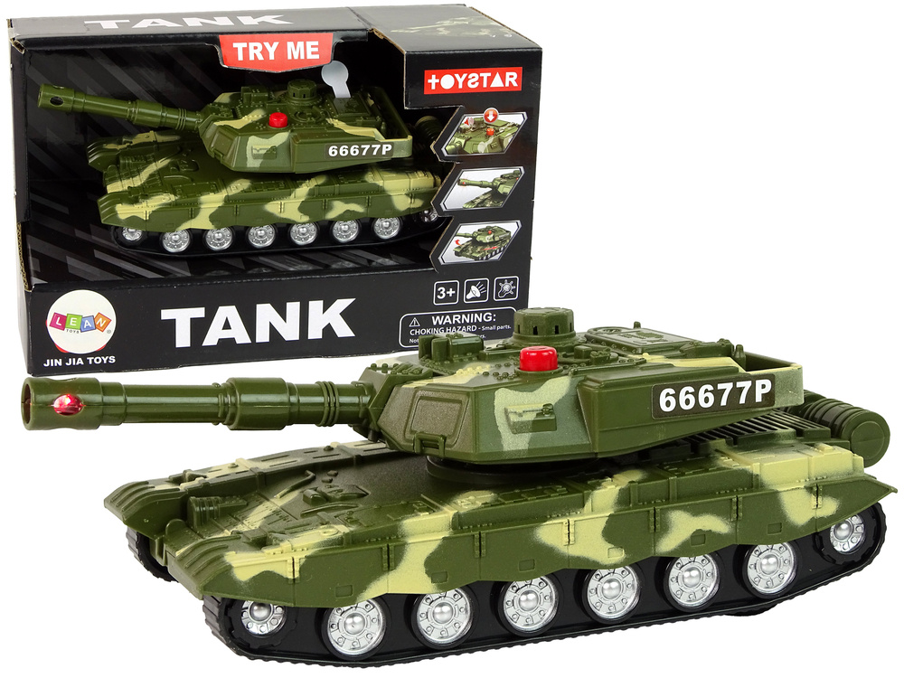 Vojenský tank LEAN Toys s trecím pohonom, 23 cm – zvuky, svetlá a pohyblivé delo