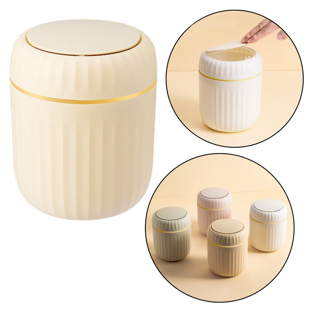 Mini odpadkový kôš LEAN s otváracím vekom 16,5 × 13 × 13 cm, béžový, praktický doplnok