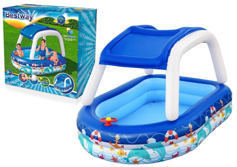 Nafukovací bazén so strechou 213 x 155 x 132 cm Bestway 54370 – rodinný bazén s baldachýnom pre deti od 3 rokov