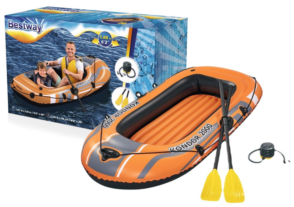 Nafukovací čln Bestway 188 × 98 cm pre 2 osoby s nosnosťou 120 kg a nafukovacou podlahou