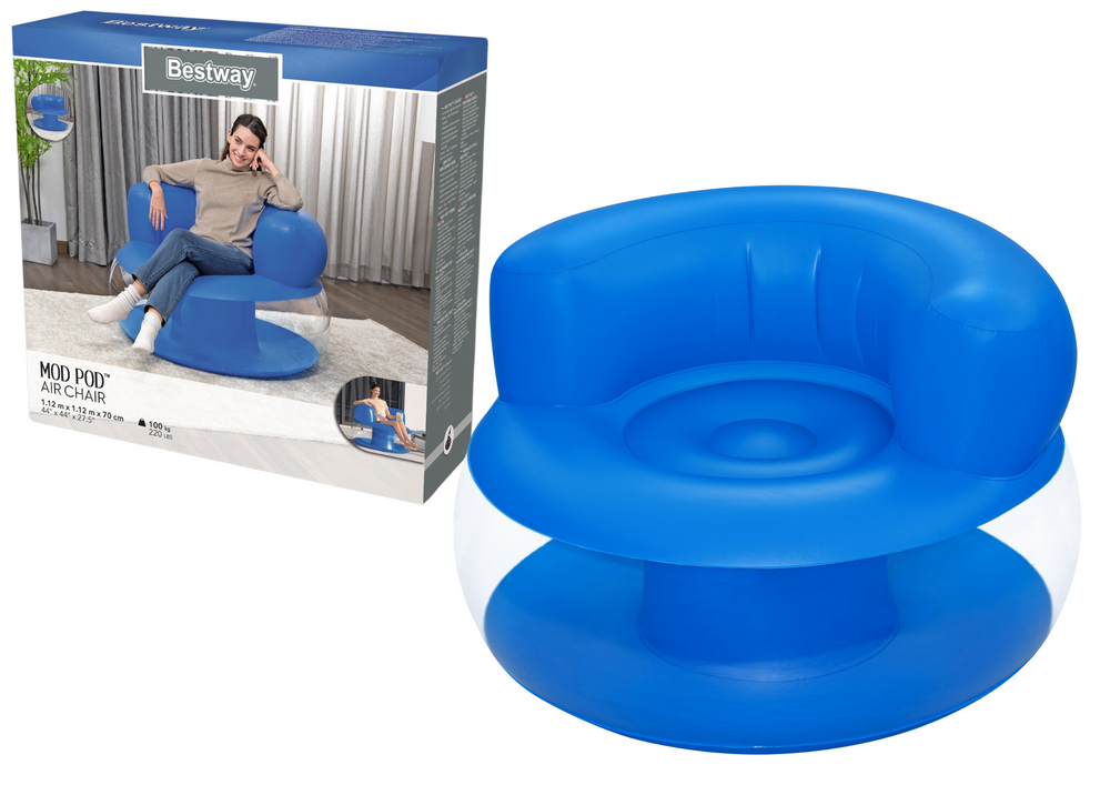 Nafukovacie vodné kreslo Bestway 112 x 112 cm, modré, s opierkami a držiakom na nápoj 1