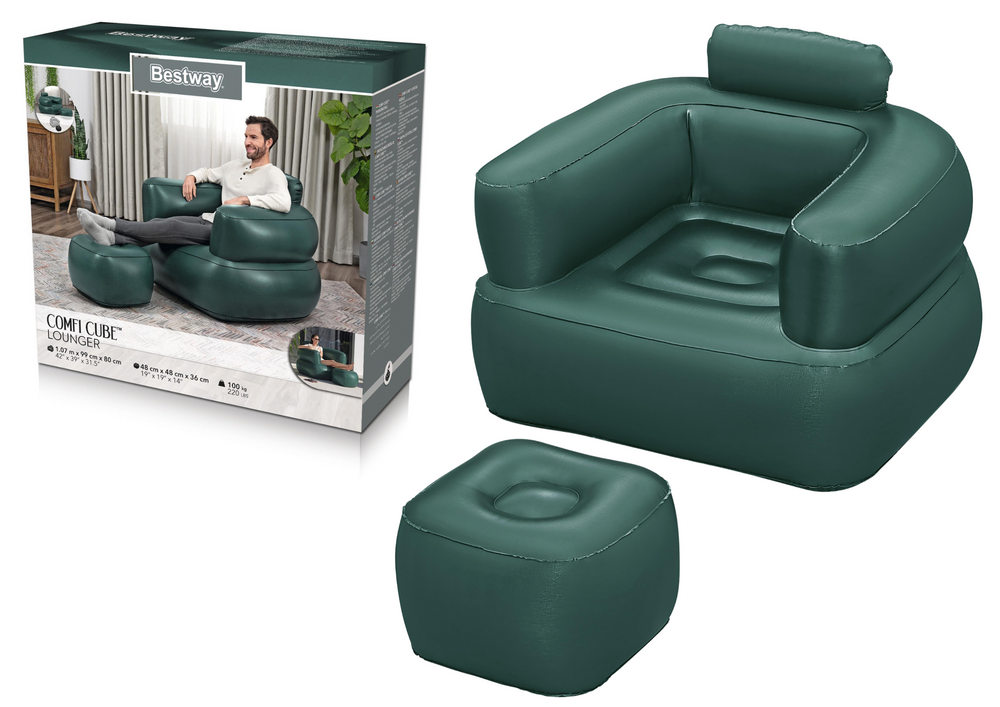 Nafukovacie kreslo tmavé Bestway 75137 – pohodlné kreslo s flokovaným povrchom pre interiér aj exteriér
