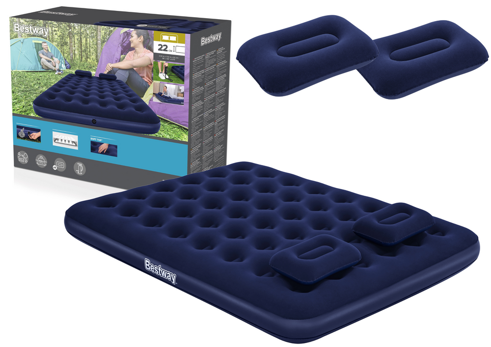 Nafukovacia matrac Bestway 203 × 152 × 22 cm s ručnou pumpou a velúrovým povrchom, nosnosť 300 kg