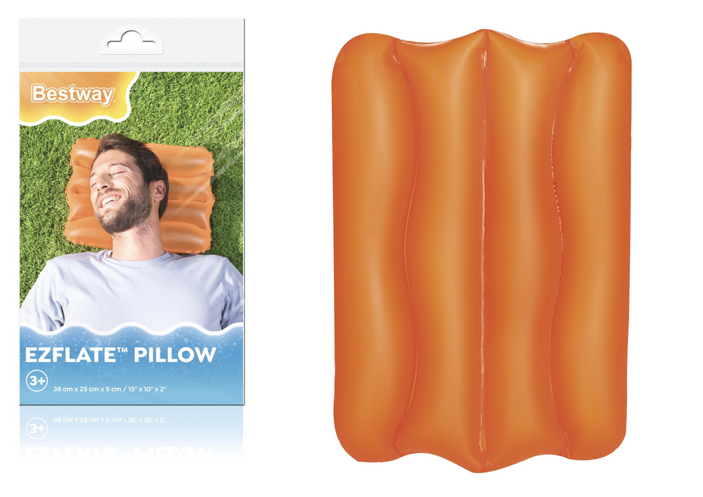 Nafukovací vankúš Bestway 52127 – 38 x 25 cm, oranžový vinylový s výrezom