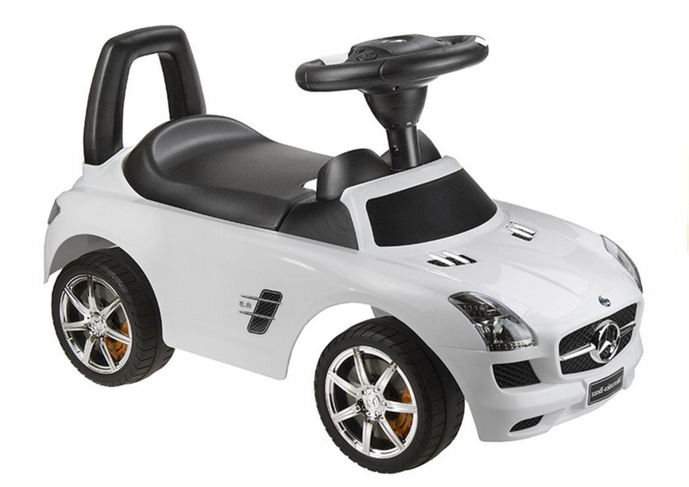 Odrážadlo Mercedes-Benz SLS AMG, biele – kvalitný plast s úložným priestorom