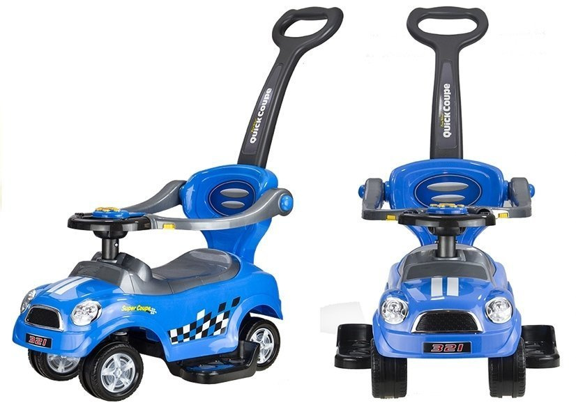 Odrážedlo s vodící tyčí Coupe modré LEAN CARS 3v1 jezdítko pro děti 12-36 měsíců s klaksonem