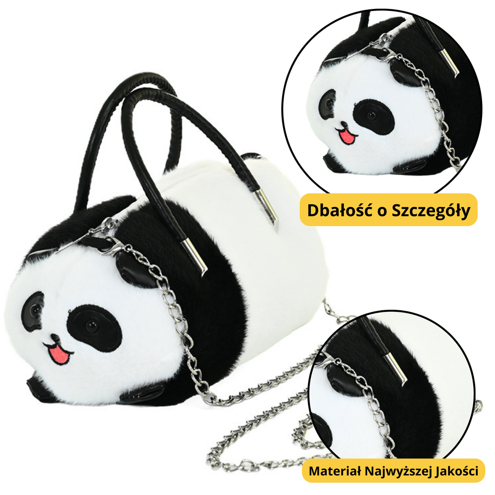 Plyšová taška Panda LEAN Toys 20 cm s kovovým reťazom, čierno-biela