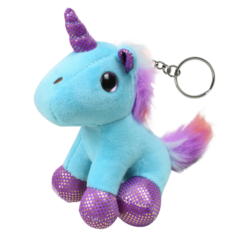 Plyšový jednorožec – prívesok LEAN Toys s kovovým krúžkom, svetlo modrý, 12 cm