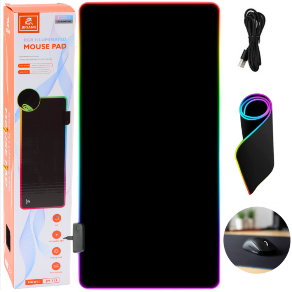 Podložka pod myš a klávesnicu s LED osvetlením 30 x 80 cm LEAN – 7 farebných režimov, protišmyková