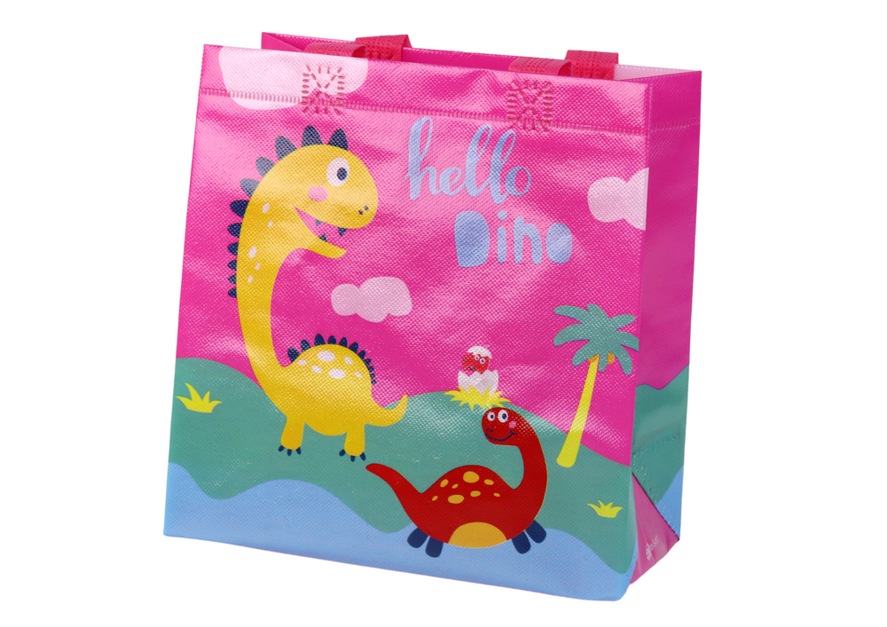 Růžová dárková taška s motivem dinosaura LEAN Toys 23x21,5x11 cm - originální balení pro dárky