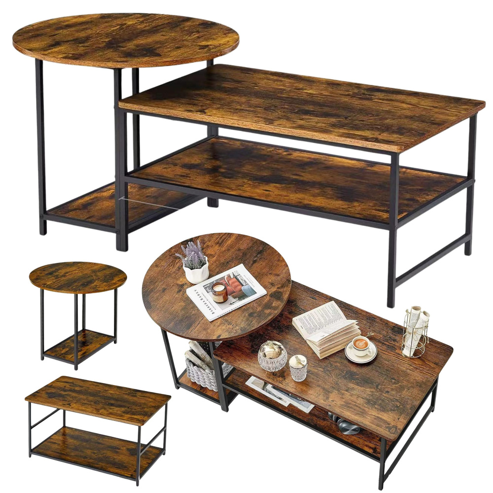 Sada konferenčných stolíkov 2 v 1 LEAN Vintage, drevo, rustikálny štýl, 123 × 60 × 51 cm, industriálny dizajn