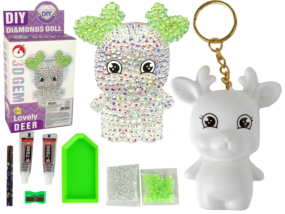 DIY diamantová kľúčenka biely sob 3D LEAN Toys