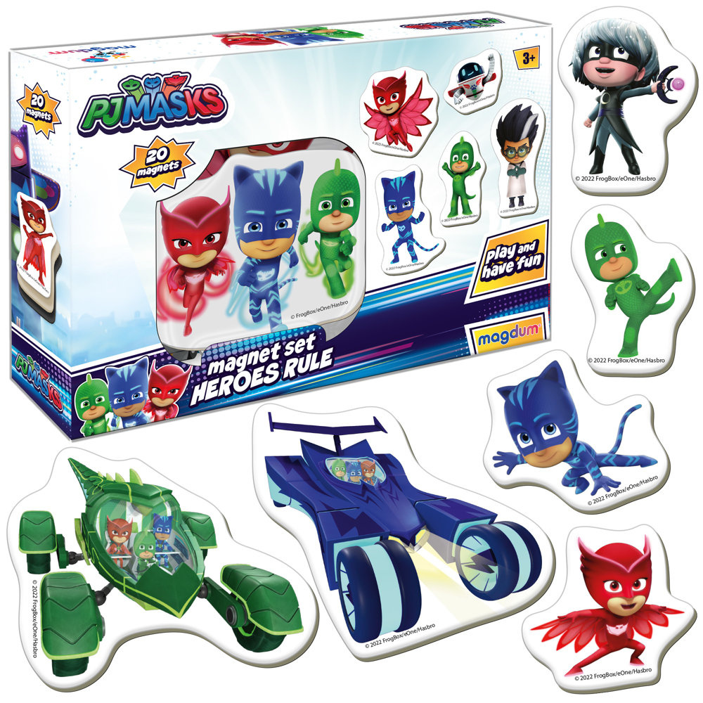 Sada magnetů Pyžamasky Pjmasks LEAN Toys ME 5031-32 pro děti od 3 let s bezpečnými zaoblenými hranami