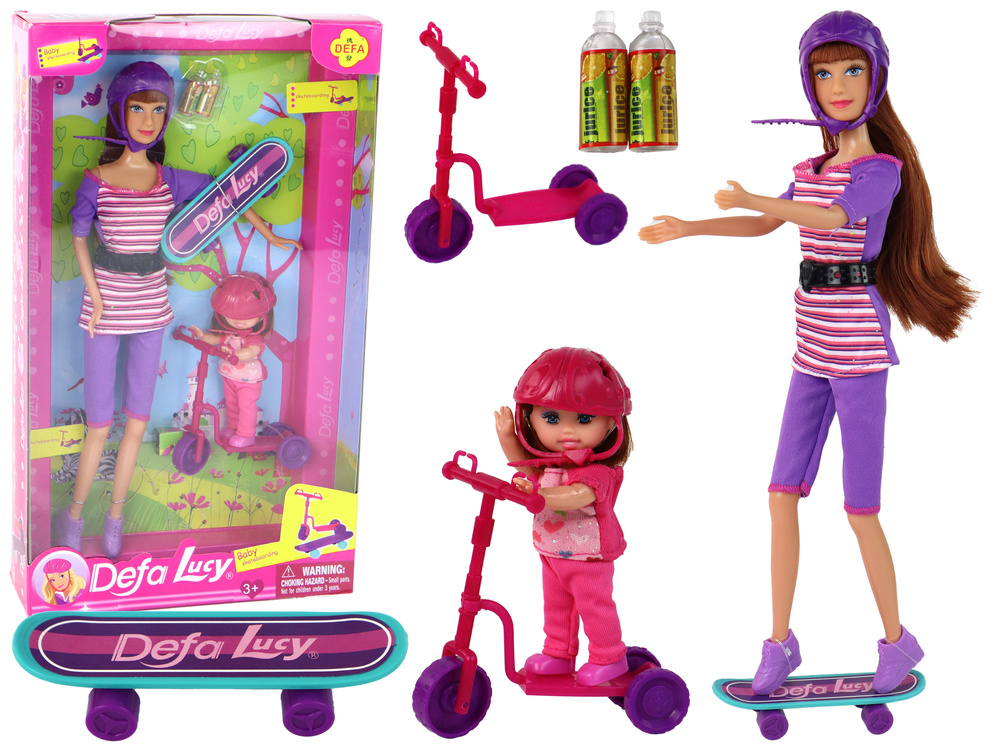 Sada bábik Lucy s kolobežkou a skateboardom LEAN Toys – kompletná sada s prilbami pre bezpečnú hru