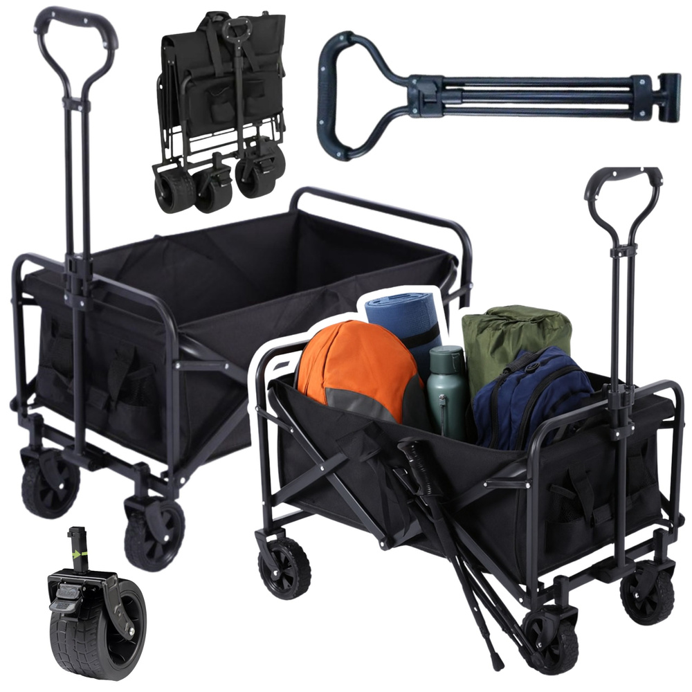 Skladací záhradný a plážový prepravný vozík LEAN, čierny, 120 l, nosnosť 80 kg