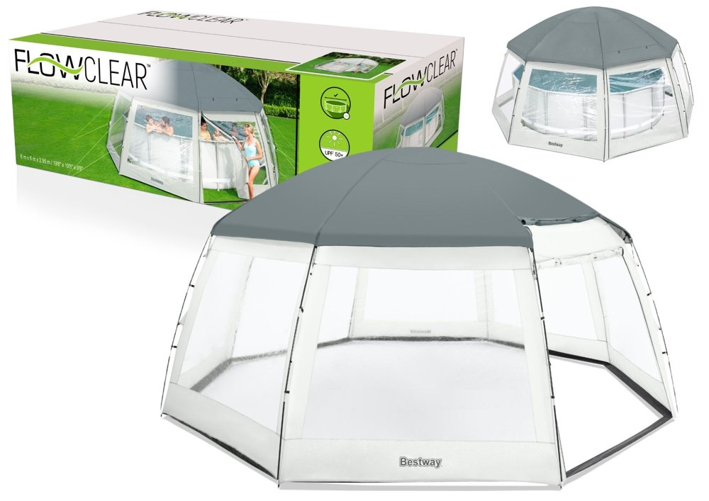 Altánok k bazénu Bestway 58612 – 600 x 600 x 295 cm s dvoma dverami a ôsmimi oknami