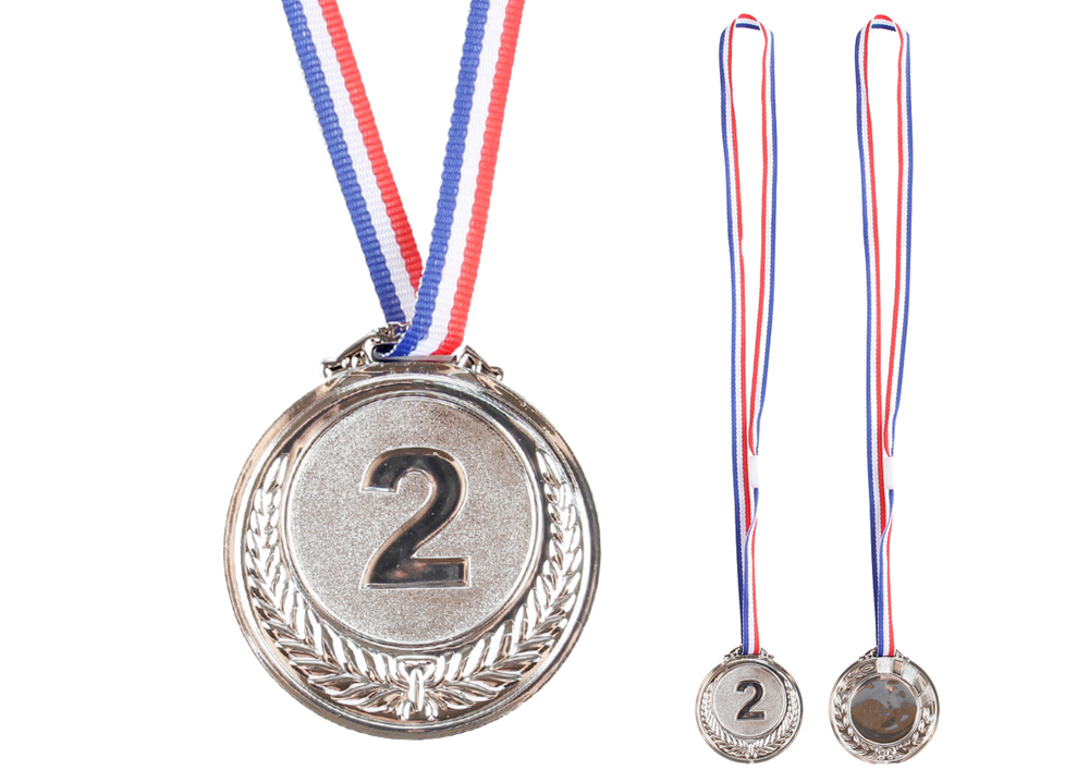 Strieborná medaila, druhé miesto, ocenenie, trofej zo zinku, 6,5 cm, LEAN Toys