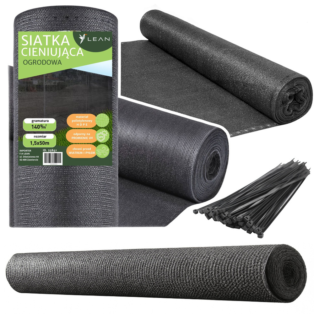 Tienidelná sieť LEAN 1,5 m x 50 m, 140 g/m², sivá – ochrana plotov a záhrad pred slnkom