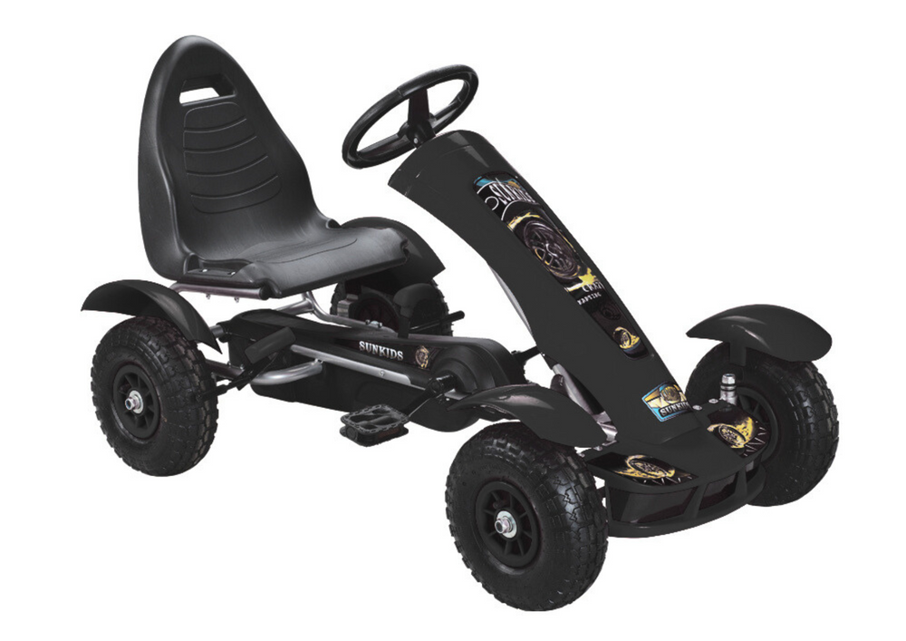 Šliapací gokart F618 čierny LEAN CARS – Stabilné vozidlo s pedálmi pre deti vo veku 3–8 rokov s nastaviteľným sedadlom a nosnosťou 35 kg