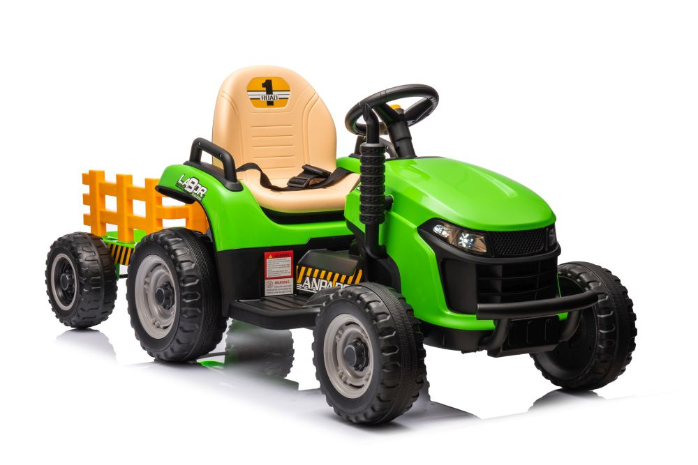 Dětský elektrický traktor LEAN CARS BBH-030 zelený 12V s přívěsem a dálkovým ovládáním