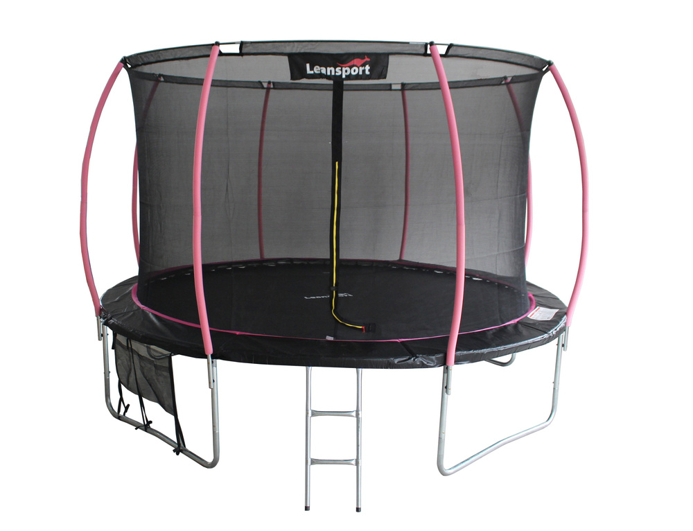 Trampolína LEAN Sport Max 16ft s bezpečnostnou sieťou 487 cm, čierno-ružová, so 108 pružinami