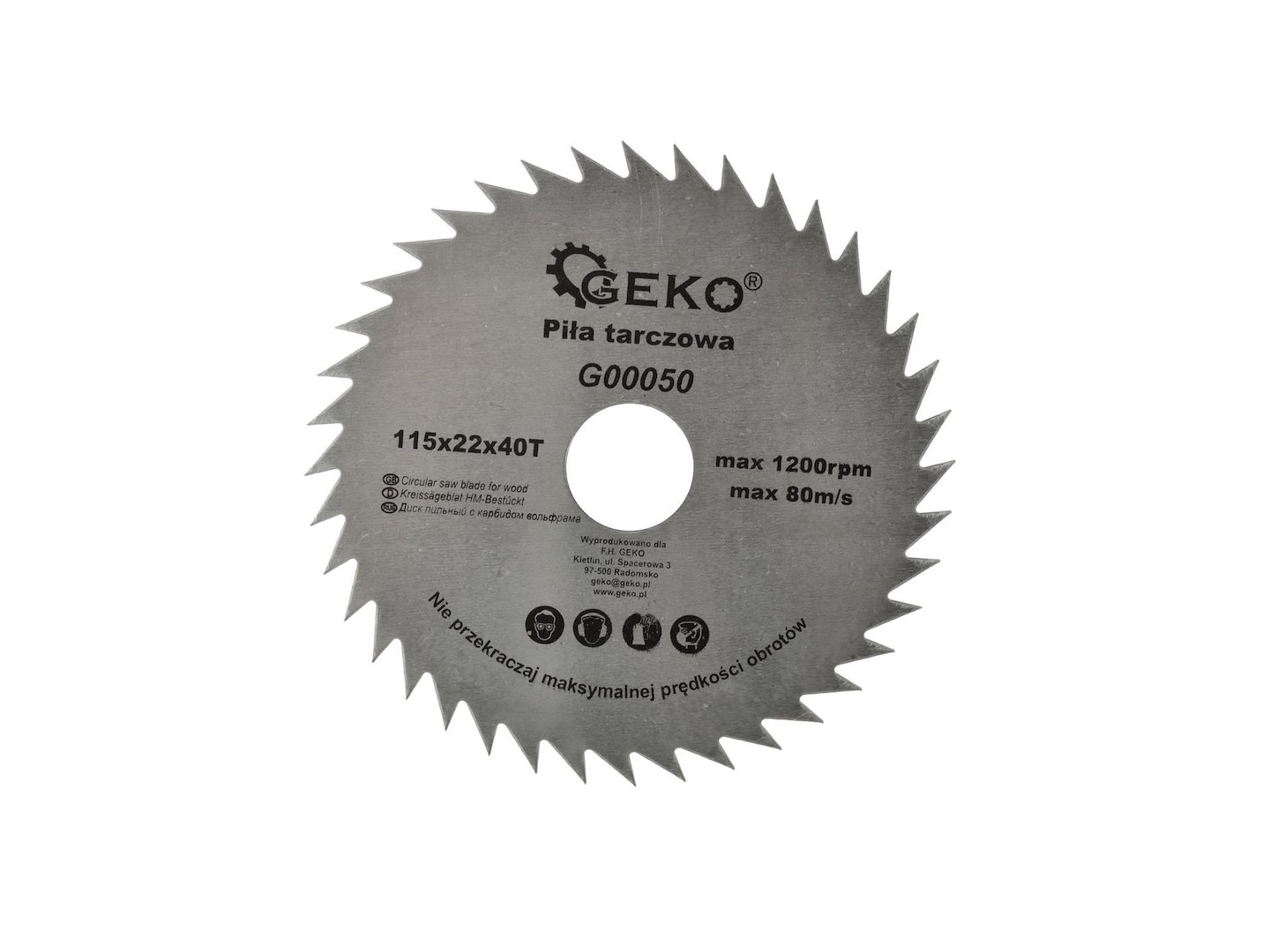 Kotouč na dřevo Geko 115x22x40T – celkový pohled na pilový kotouč