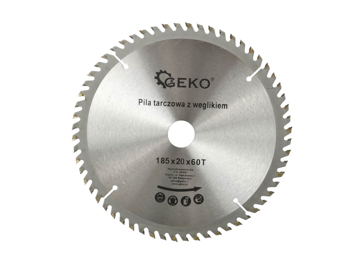 Kotouč na dřevo Geko 185x20x60T – pohled na pilový kotouč s 60 zuby