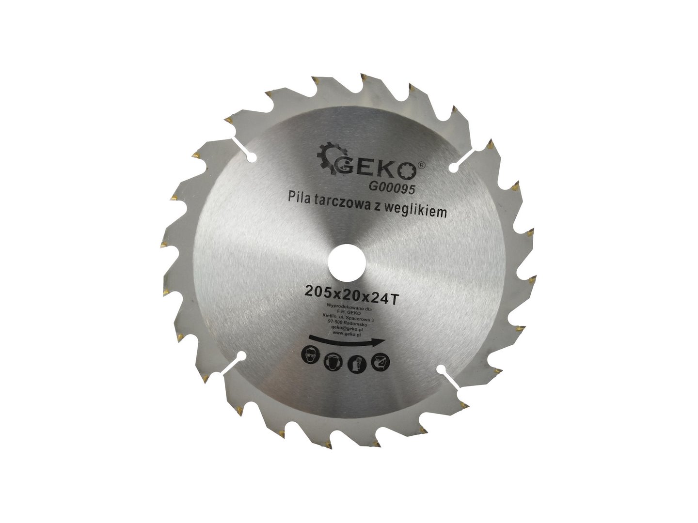 Kotouč na dřevo Geko 205×20×24T – pohled na kotouč s 24 zuby