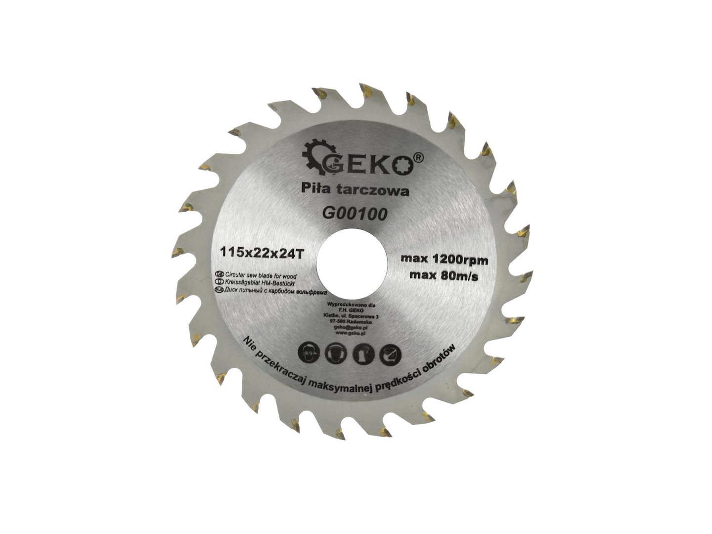 Kotouč na dřevo 115x22x24T Geko – pohled na pilový kotouč
