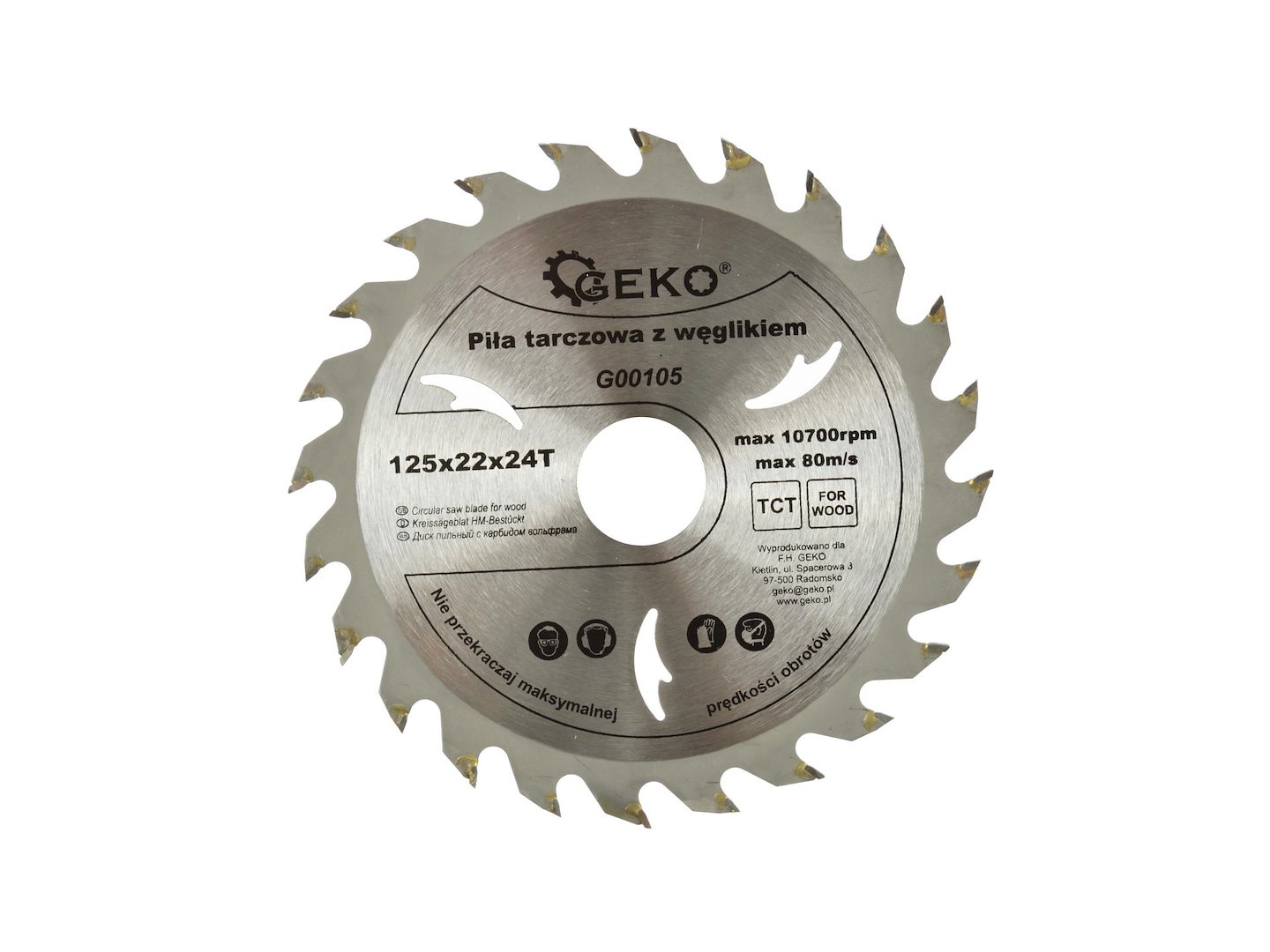 Kotouč na dřevo Geko 125x22x24T – pohled na kotouč s zuby
