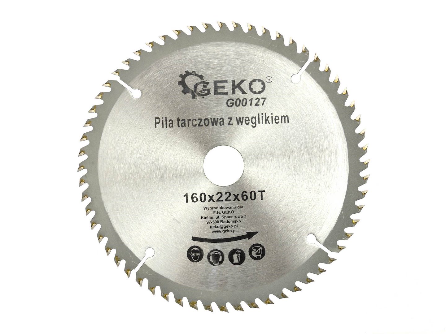 Kotouč na dřevo Geko 160x22x60T – celkový pohled na pilový kotouč
