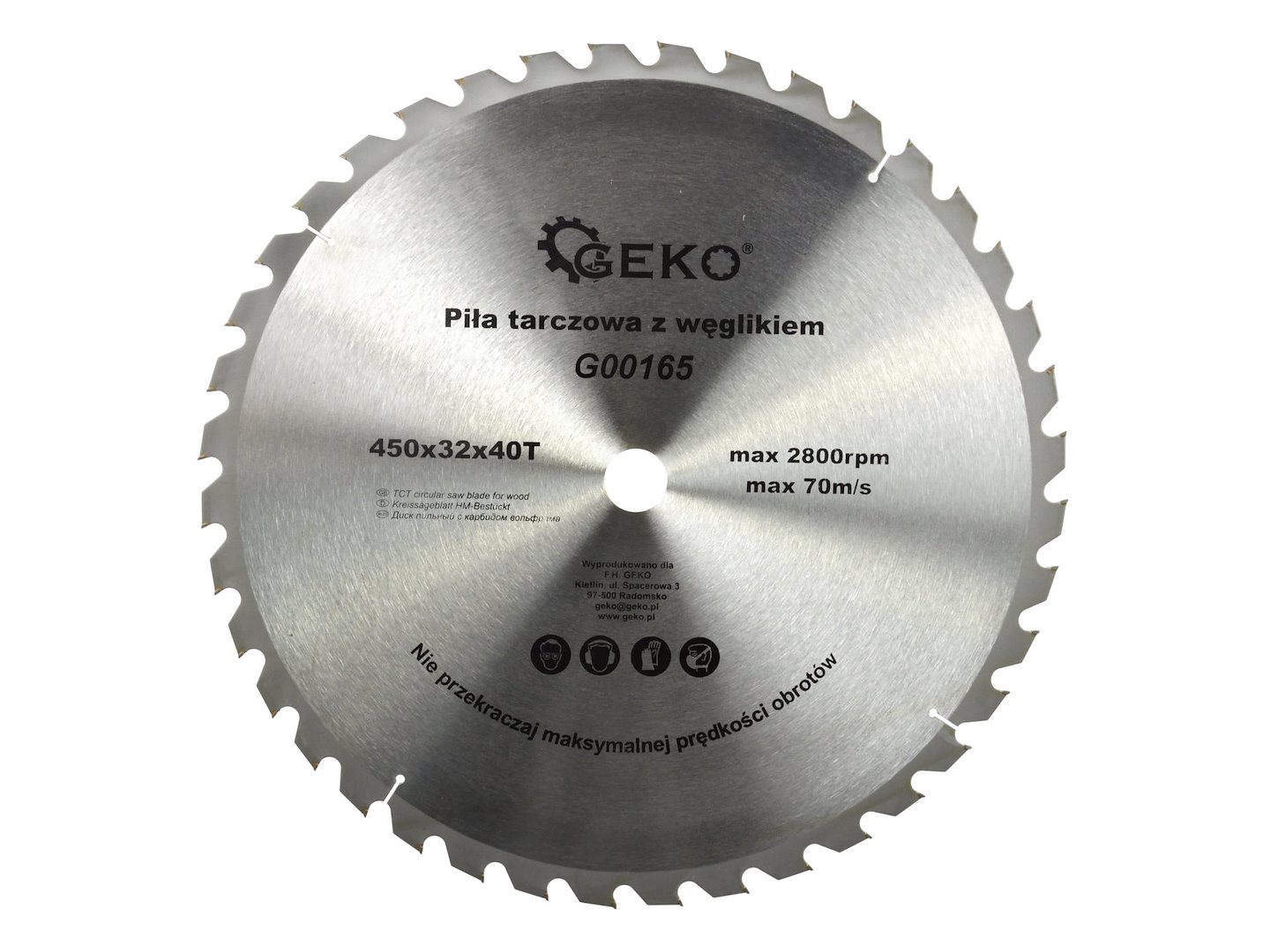 Kotouč na dřevo 450x32x40T Geko – celkový pohled na pilový kotouč