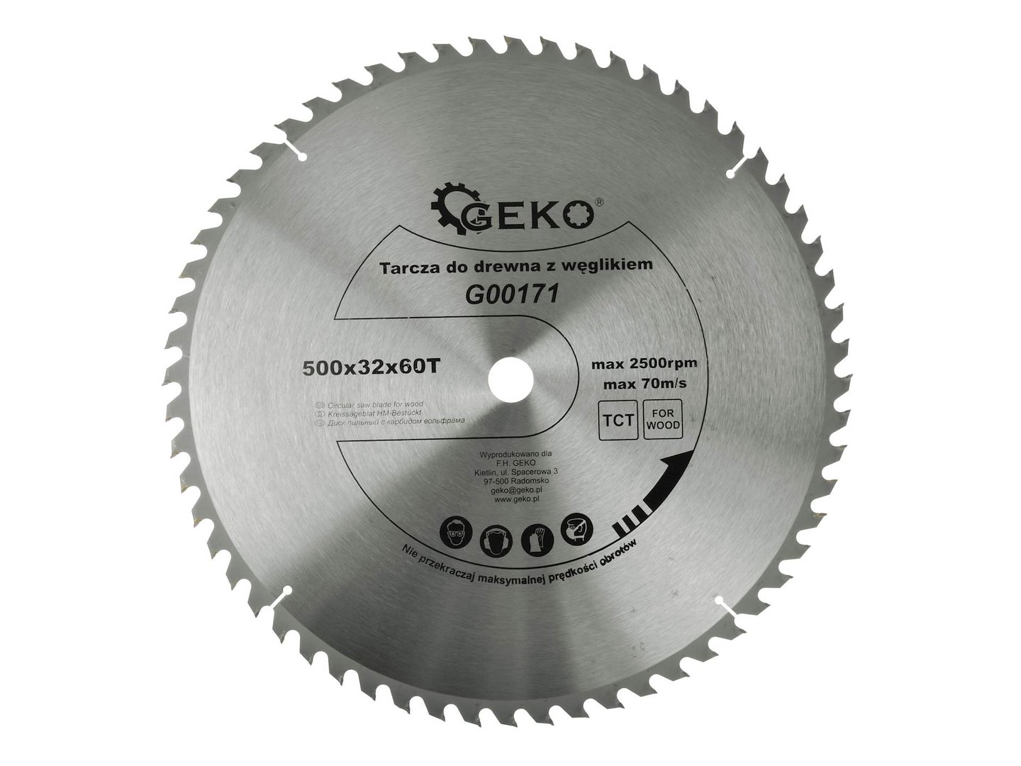 Kotouč na dřevo 500x32x60T Geko – celkový pohled na pilový kotouč
