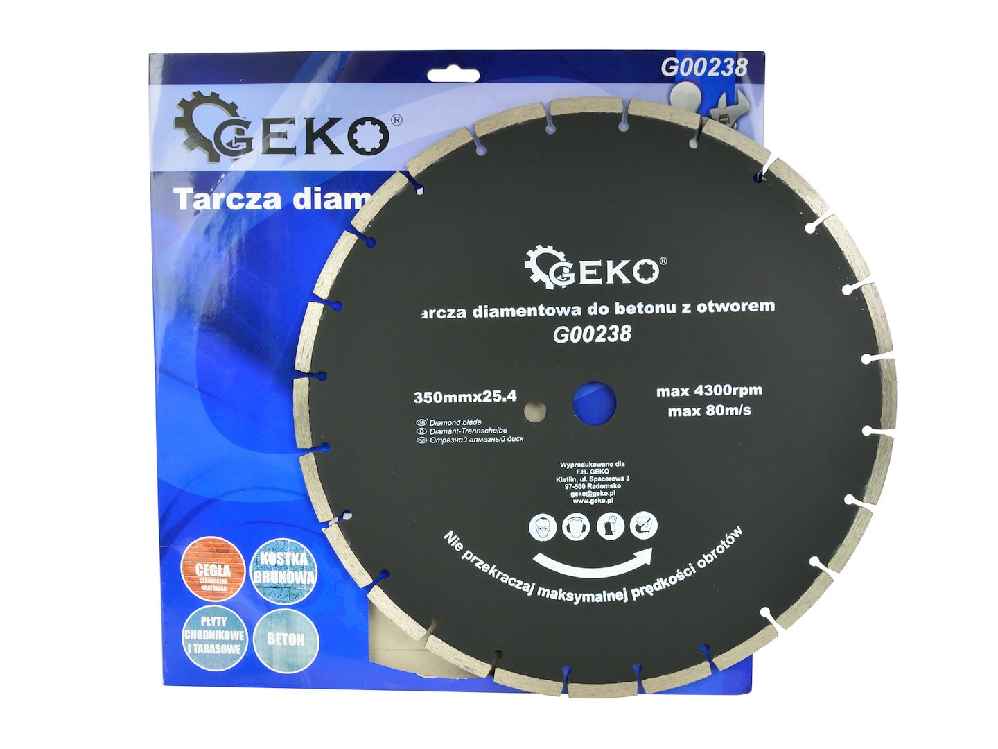 Diamantový kotouč na beton 350 mm – detail středového otvoru 25,4 mm