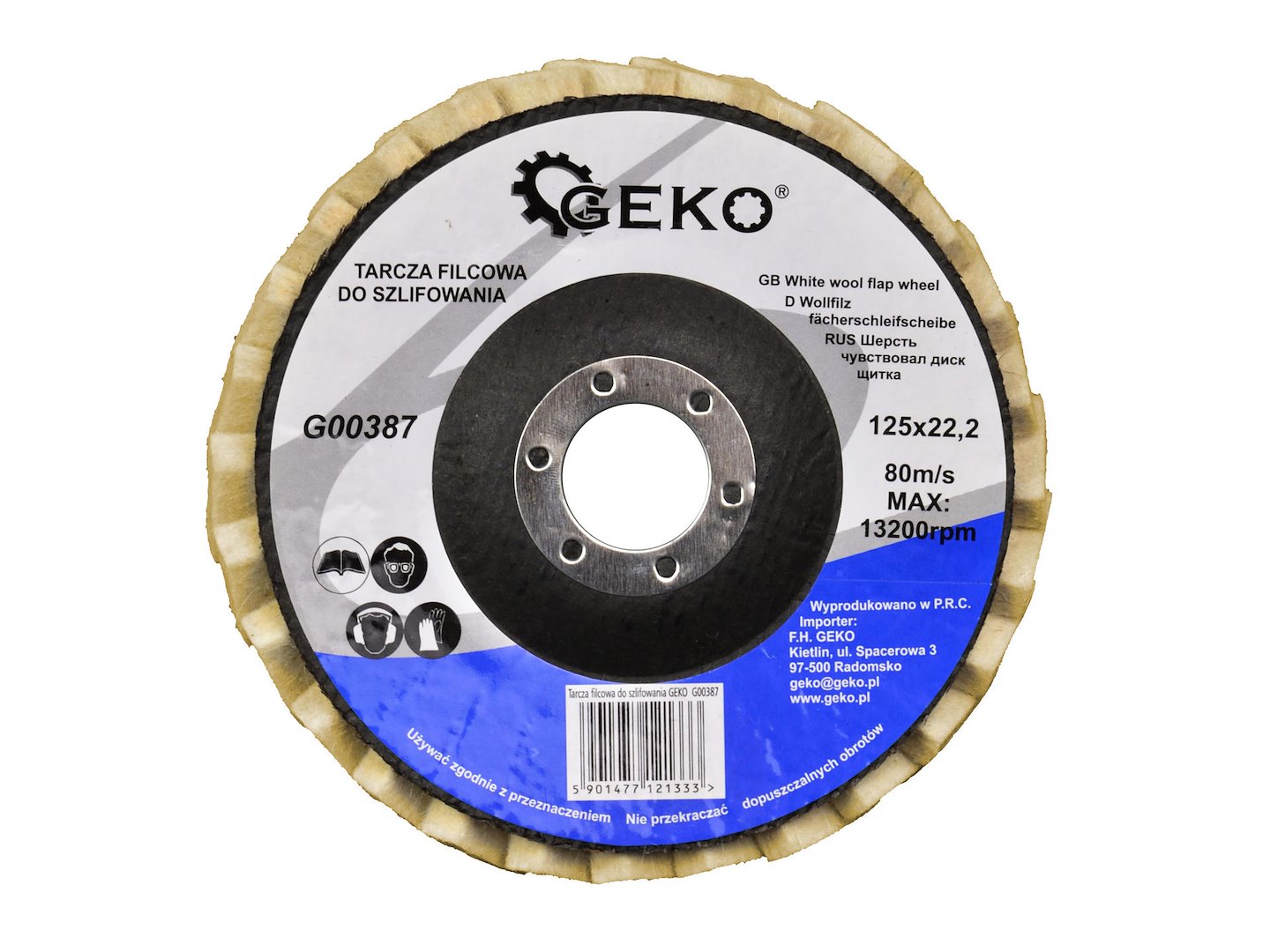 Filcový brusný kotouč 125 mm GEKO – upevnění na brusku